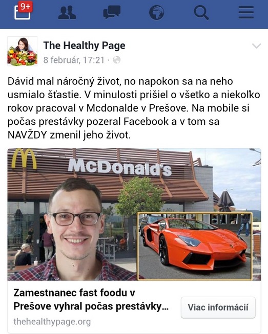 Facebook falosna reklama David z Presova, McDonalds