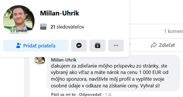 Falošný profil Miilan-Uhrík