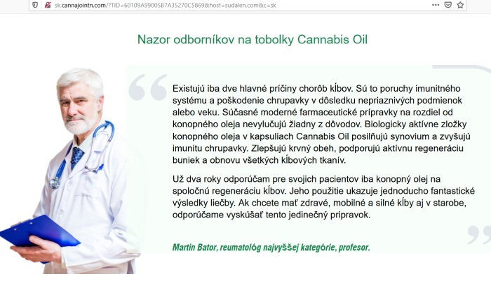 Cannabis Oil podvodný web a prípravok na záchranu kĺbov