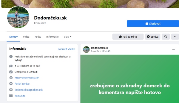Dodomčeku.sk falošná súťaž na Facebooku, podvodník