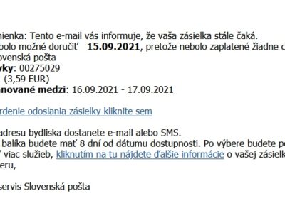 Slovenská pošta podvodné emaily september 2021