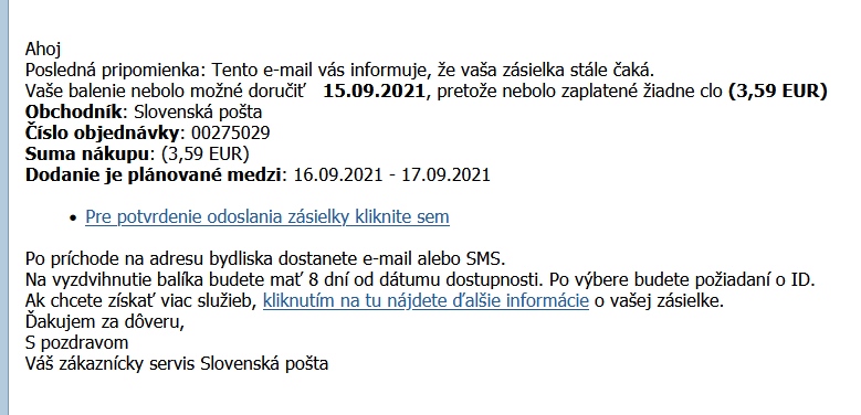 Slovenská pošta podvodné emaily september 2021