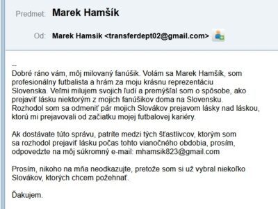 Marek Hamšík falošný spam