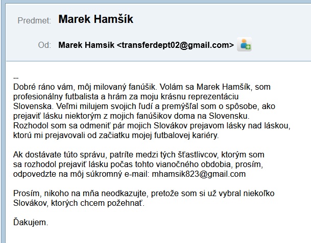 Marek Hamšík falošný spam