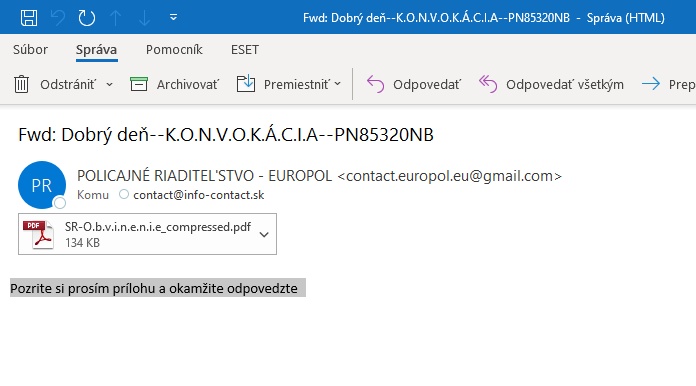 Falošný email podvod EUROPOL