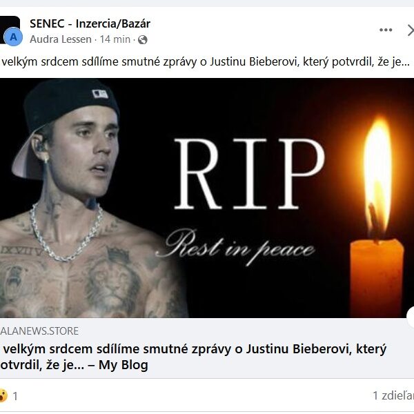 Justin Bieber falošná smrť, podvodný príspevok na facebooku