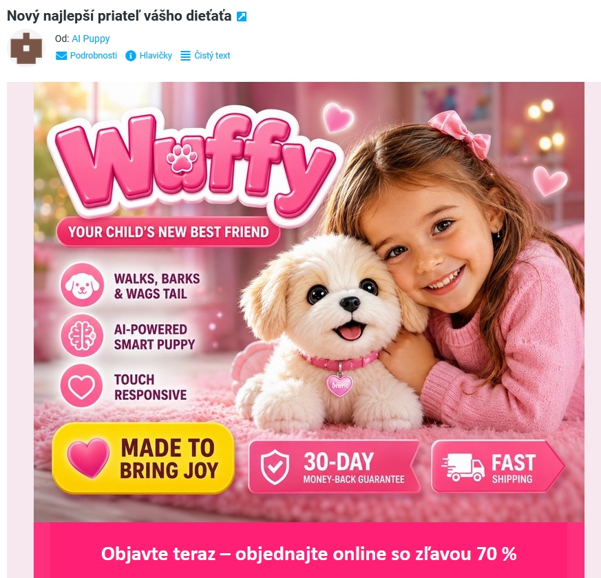 Wuffy, údajný AI maznáčik pre dieťa, pritom spam a zavádzanie