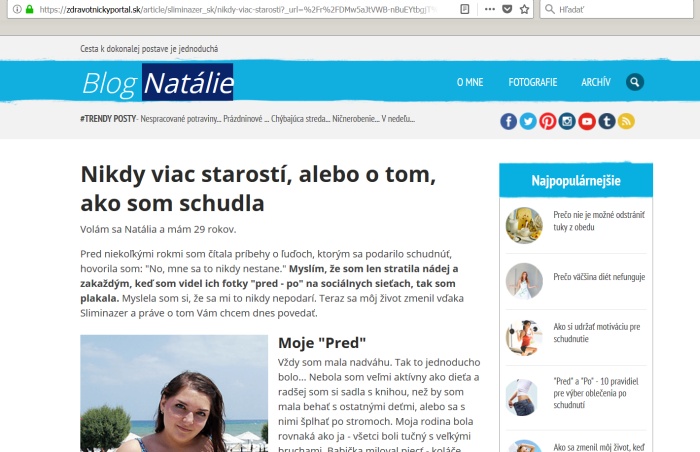 Blog Natálie, reklama na centrum.sk a Sliminazer na chudnutie