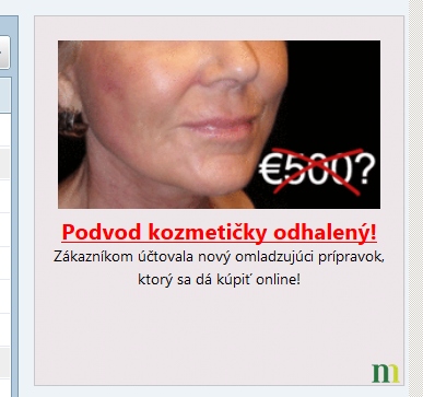falošný podvodný banner o kozmetike a nejakom podvode na centrum.sk