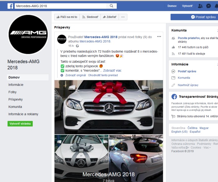 Mercedes facebook podvodná súťaž